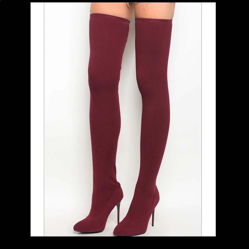 Wine Thigh High Sock Boots